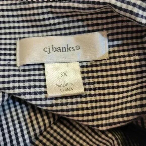 CJ Banks Women's Navy & White Mini Gingham Cotton Cowl Drawstring Neck & Drawstr - Picture 10 of 11